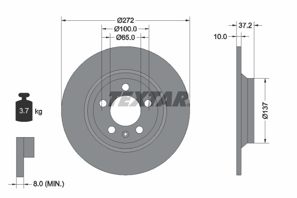 Disc frana puntea spate (92315303 TEXTAR) AUDI,VW