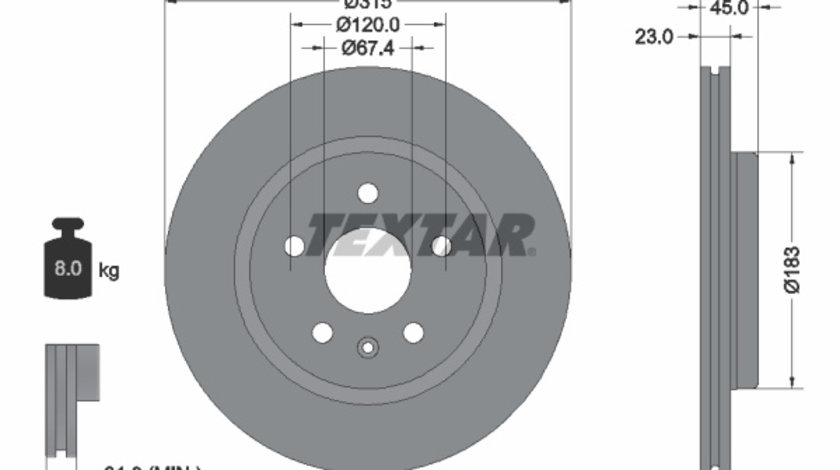 Disc frana puntea spate (92315803 TEXTAR) BUICK (SGM),CADILLAC (SGM),HOLDEN,OPEL,VAUXHALL