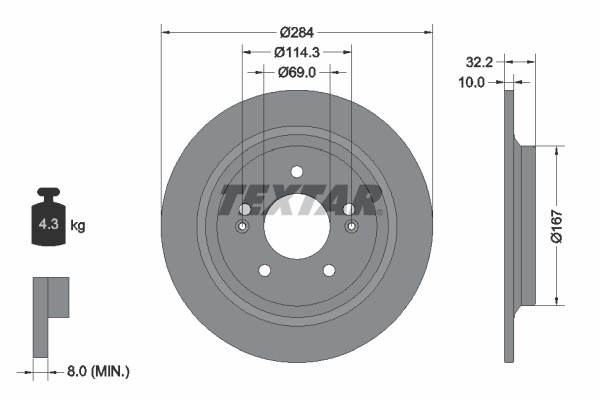 Disc frana puntea spate (92316303 TEXTAR) HYUNDAI,KIA