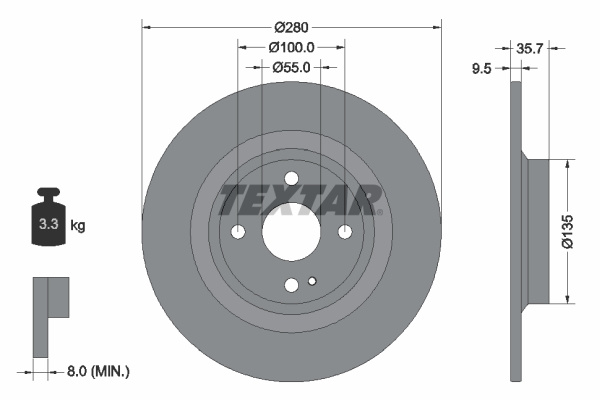 Disc frana puntea spate (92320003 TEXTAR) ABARTH,FIAT,MAZDA