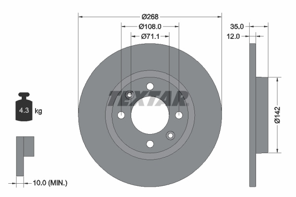 Disc frana puntea spate (92325903 TEXTAR) Citroen,DS,OPEL,PEUGEOT,VAUXHALL