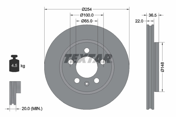 Disc frana puntea spate (92329503 TEXTAR) VW