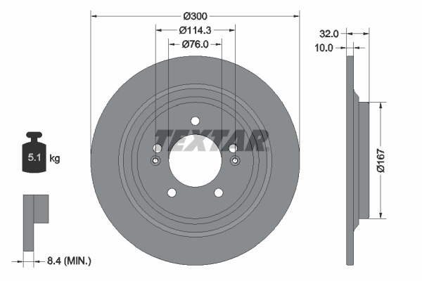 Disc frana puntea spate (92332703 TEXTAR) HYUNDAI,KIA,KIA (DYK)