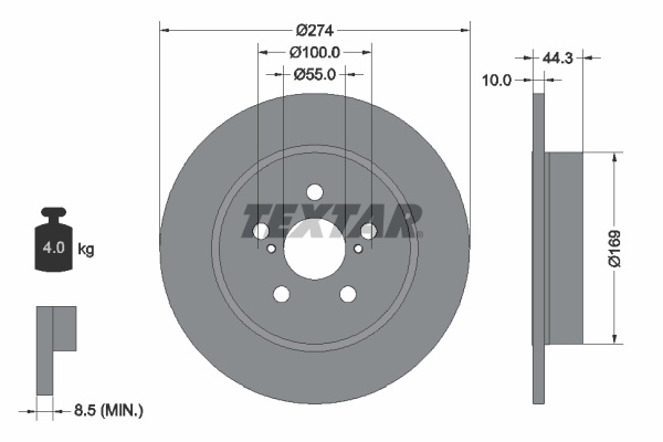 Disc frana puntea spate (92333703 TEXTAR) TOYOTA