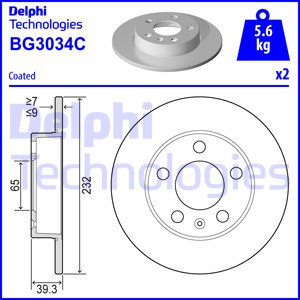 Disc frana puntea spate (BG3034C DELPHI) AUDI,SEAT,SKODA,VW,VW (FAW)