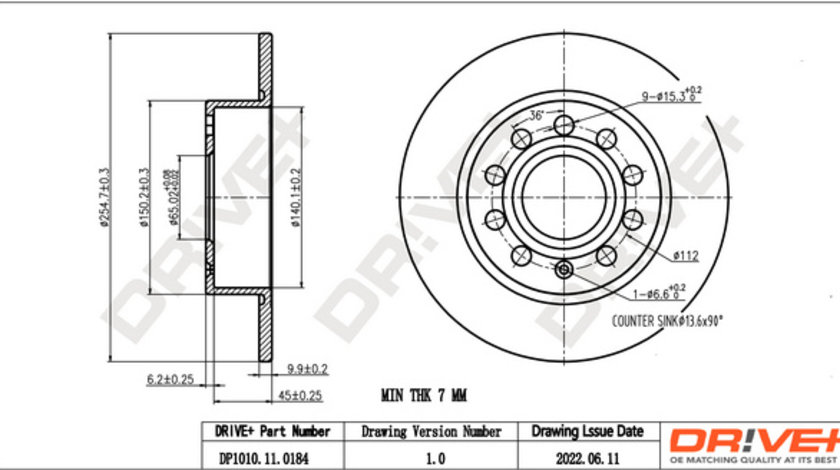 Disc frana puntea spate (DP1010110184 DRIVE) AUDI,SEAT,SKODA,VW