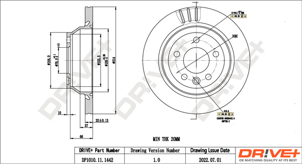 Disc frana puntea spate (DP1010111442 DRIVE) VW