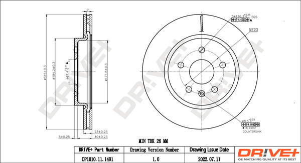 Disc frana puntea spate (DP1010111491 DRIVE) CHEVROLET,OPEL,SAAB,VAUXHALL