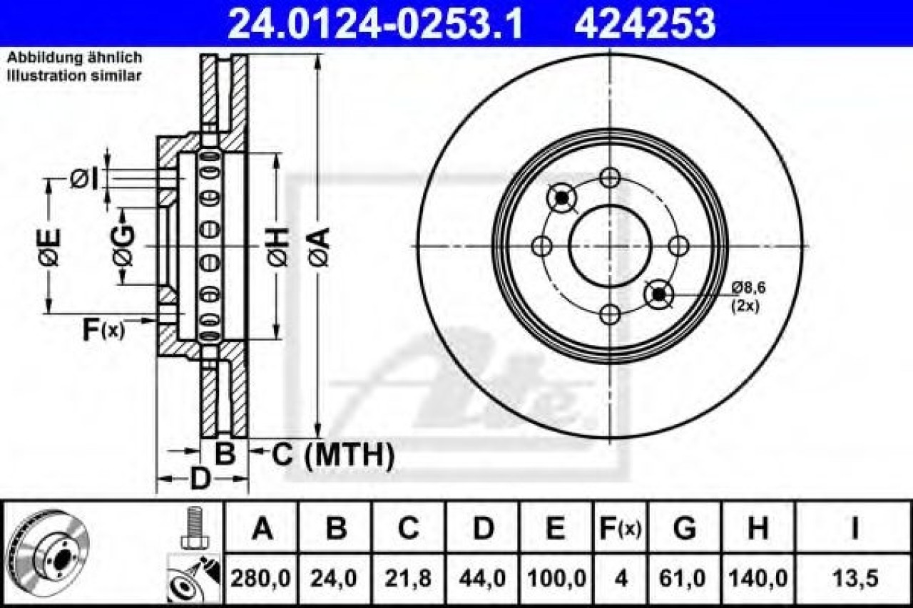 Disc frana RENAULT CAPTUR (2013 - 2016) ATE 24.0124-0253.1 piesa NOUA
