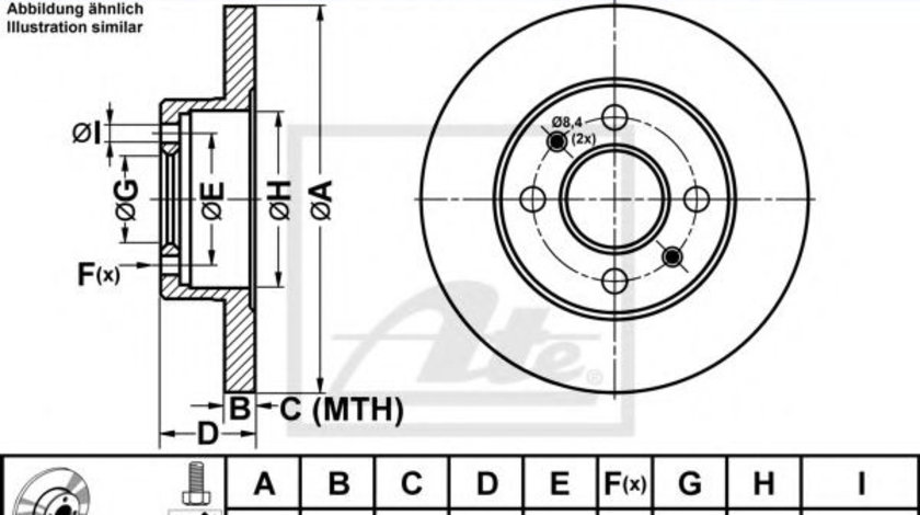 Disc frana RENAULT CLIO I (B/C57, 5/357) (1990 - 1998) ATE 24.0108-0104.1 piesa NOUA