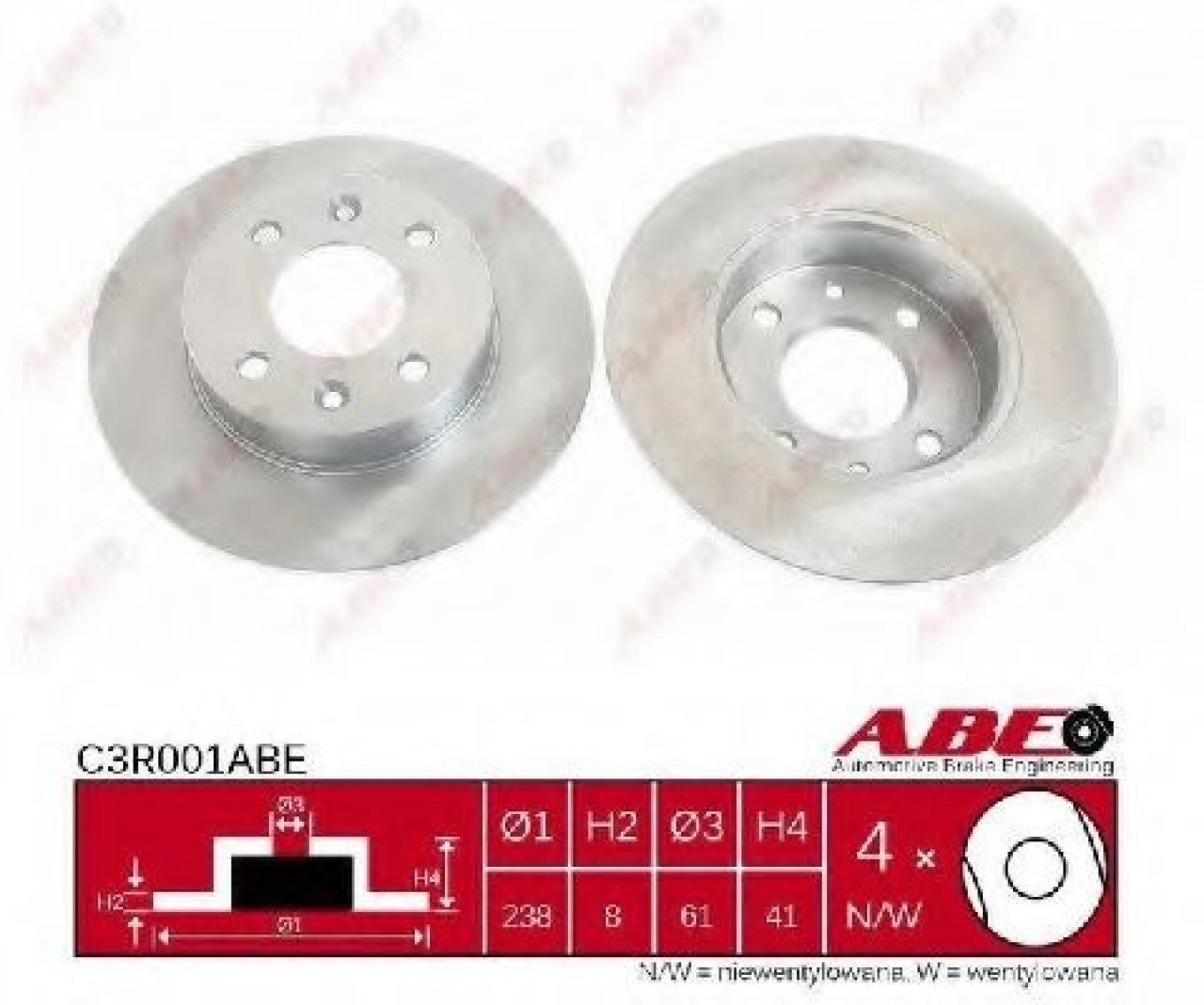 Disc frana RENAULT CLIO I (B/C57, 5/357) (1990 - 1998) ABE C3R001ABE piesa NOUA