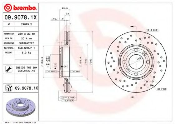 Disc frana RENAULT CLIO III (BR0/1, CR0/1) (2005 - 2012) BREMBO 09.9078.1X piesa NOUA
