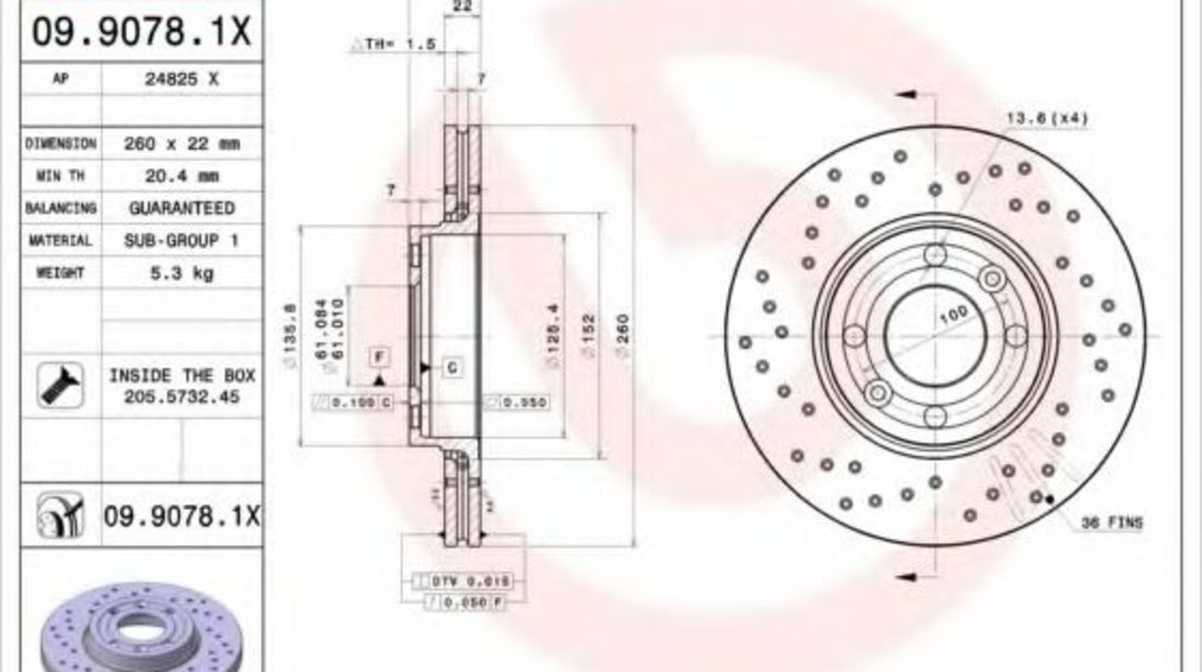 Disc frana RENAULT CLIO III Grandtour (KR0/1) (2008 - 2012) BREMBO 09.9078.1X piesa NOUA