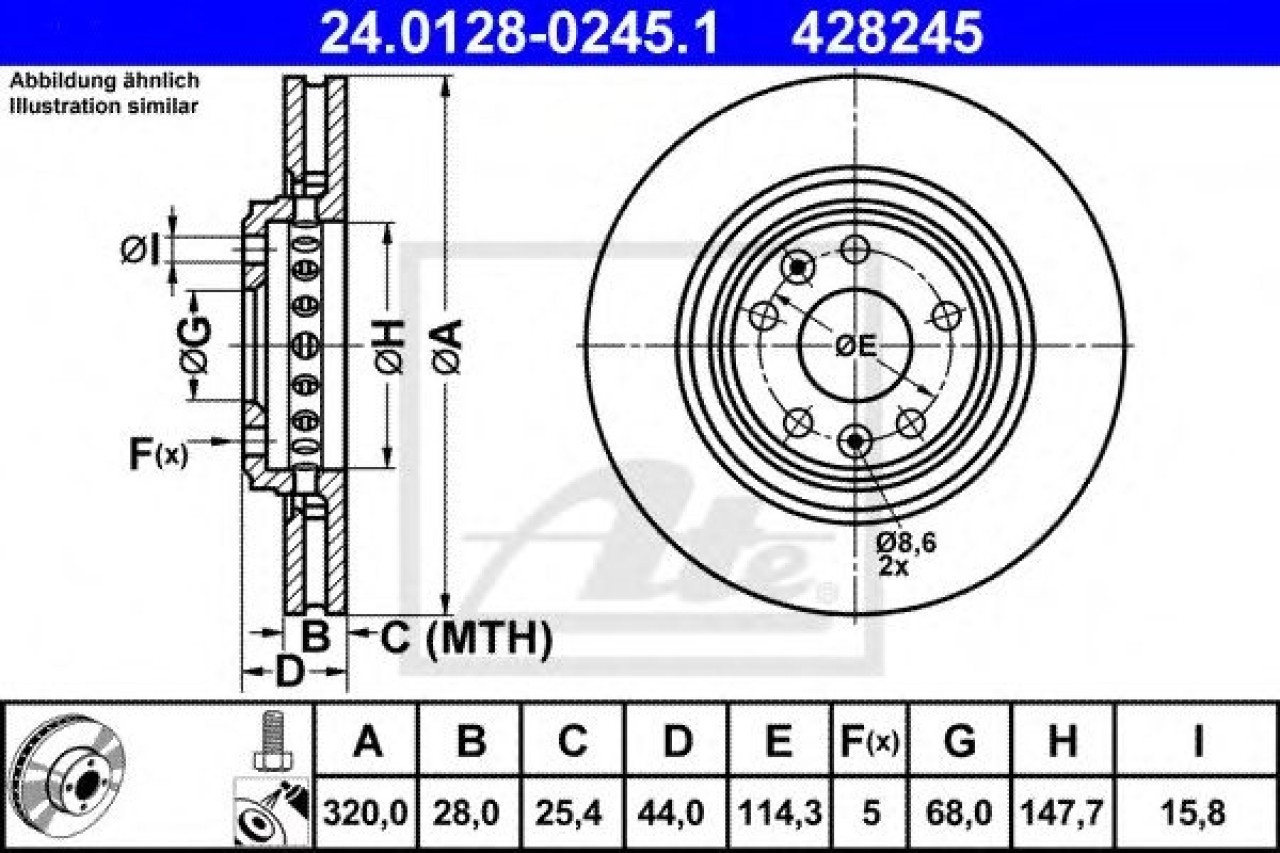 Disc frana RENAULT CLIO IV (2012 - 2016) ATE 24.0128-0245.1 piesa NOUA