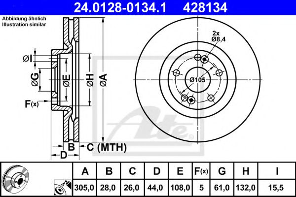 Disc frana RENAULT ESPACE III (JE0) (1996 - 2002) ATE 24.0128-0134.1 piesa NOUA