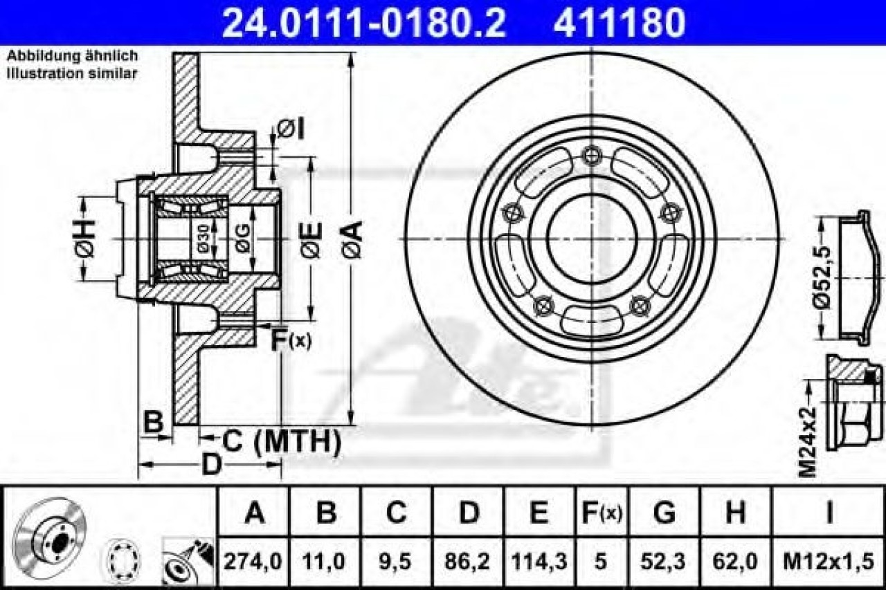 Disc frana RENAULT FLUENCE (L30) (2010 - 2016) ATE 24.0111-0180.2 piesa NOUA