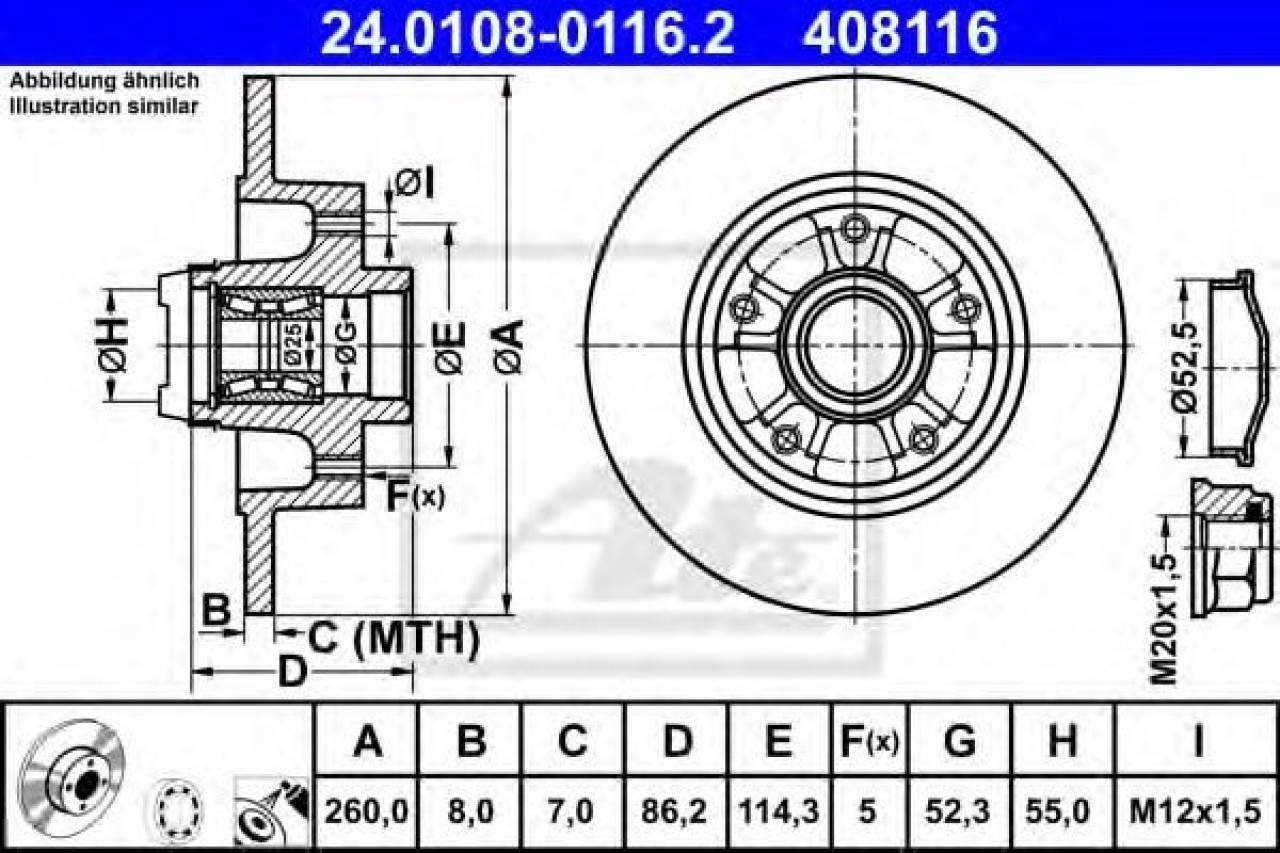 Disc frana RENAULT FLUENCE (L30) (2010 - 2016) ATE 24.0108-0116.2 piesa NOUA