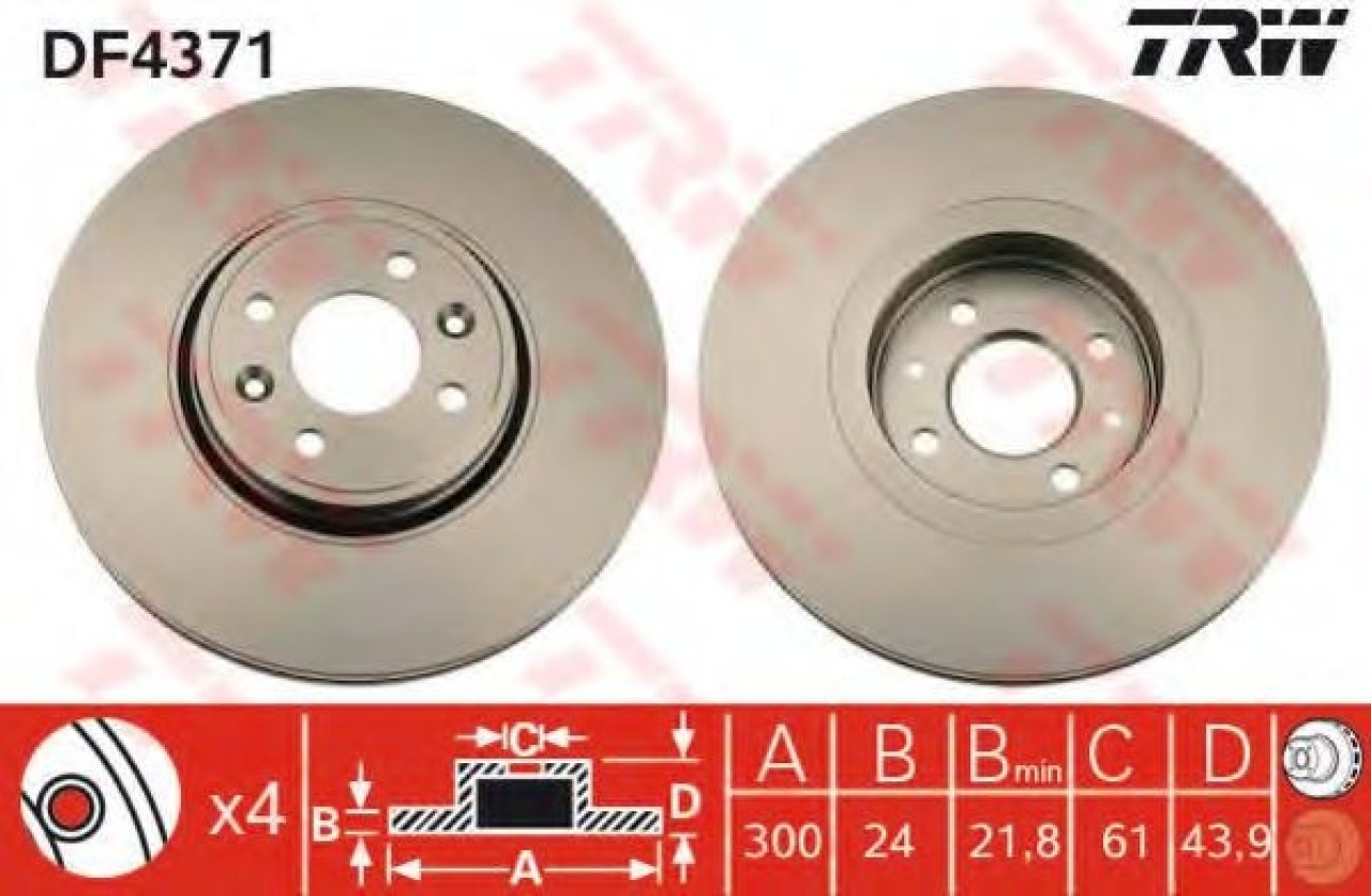 Disc frana RENAULT GRAND SCENIC II (JM0/1) (2004 - 2016) TRW DF4371 piesa NOUA