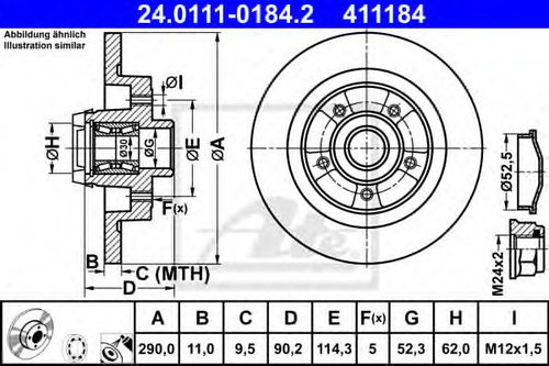 Disc frana RENAULT GRAND SCENIC III (JZ0/1) (2009 - 2016) ATE 24.0111-0184.2 piesa NOUA