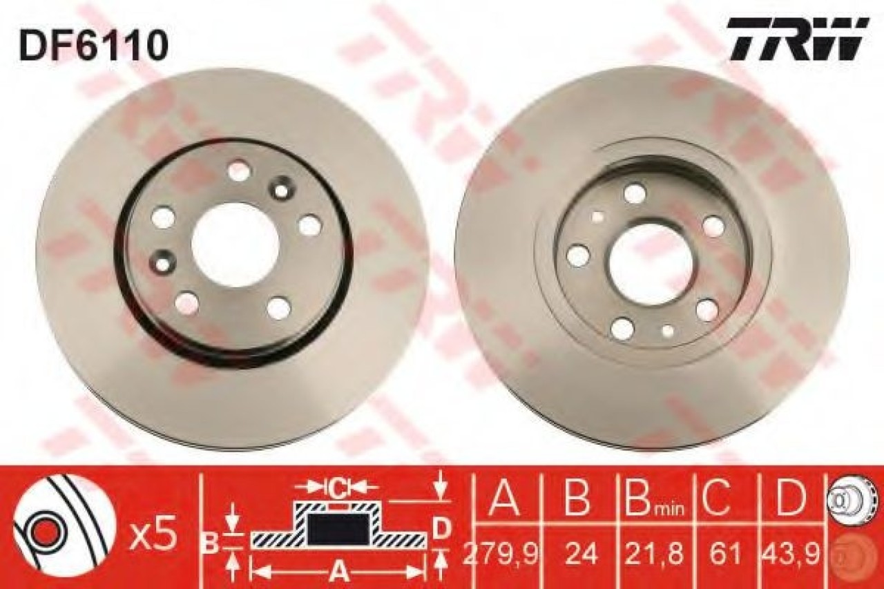 Disc frana RENAULT KANGOO BE BOP (KW0/1) (2009 - 2016) TRW DF6110 piesa NOUA