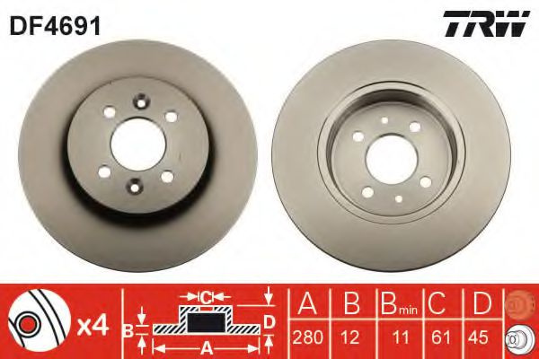 Disc frana RENAULT KANGOO Express (FC0/1) (1997 - 2007) TRW DF4691 piesa NOUA