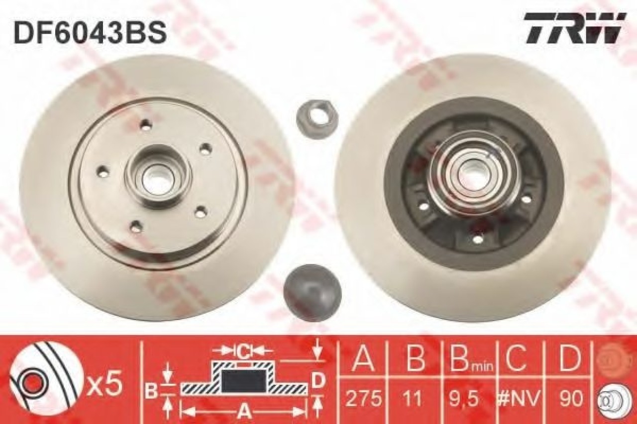 Disc frana RENAULT KANGOO Express (FW0/1) (2008 - 2016) TRW DF6043BS piesa NOUA