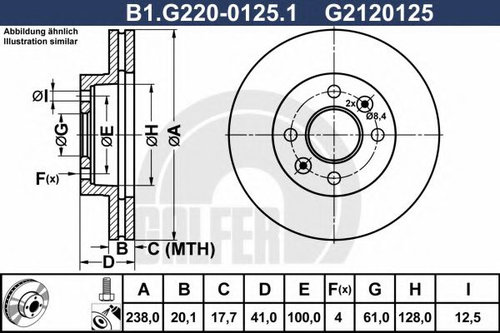 Disc frana RENAULT KANGOO (KC0/1) (1997 - 2007) GALFER B1.G220-0125.1 piesa NOUA