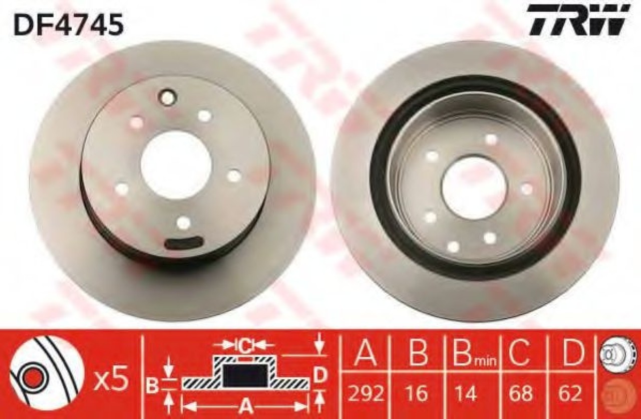 Disc frana RENAULT KOLEOS (HY) (2008 - 2016) TRW DF4745 piesa NOUA