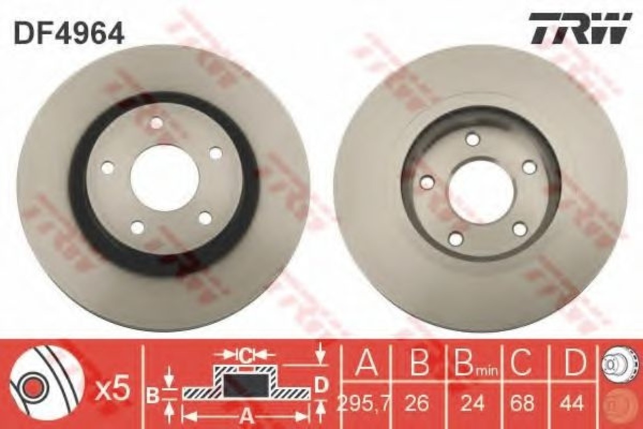 Disc frana RENAULT KOLEOS (HY) (2008 - 2016) TRW DF4964 piesa NOUA