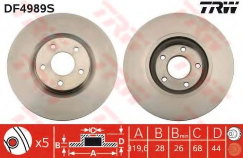 Disc frana RENAULT KOLEOS (HY) (2008 - 2016) TRW DF4989S piesa NOUA