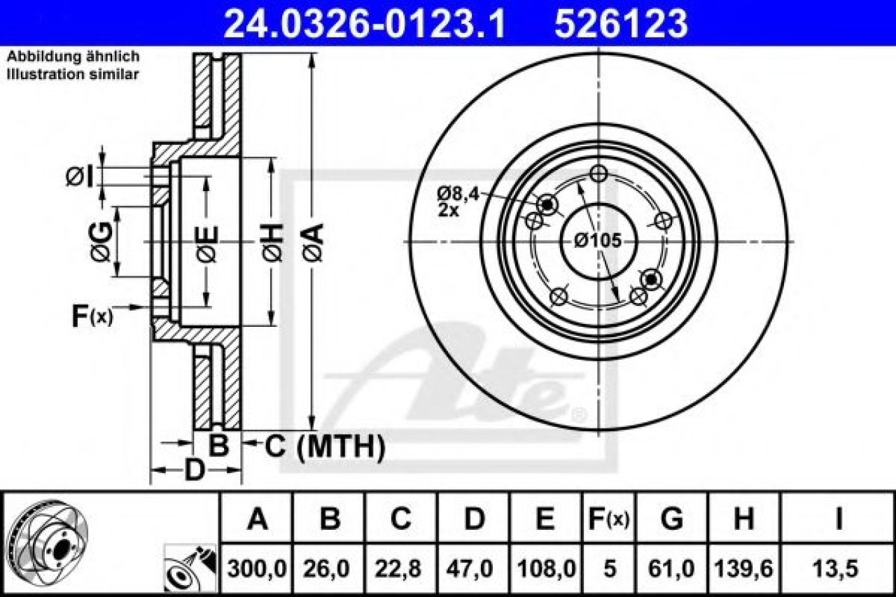 Disc frana RENAULT LAGUNA II (BG0/1) (2001 - 2016) ATE 24.0326-0123.1 piesa NOUA