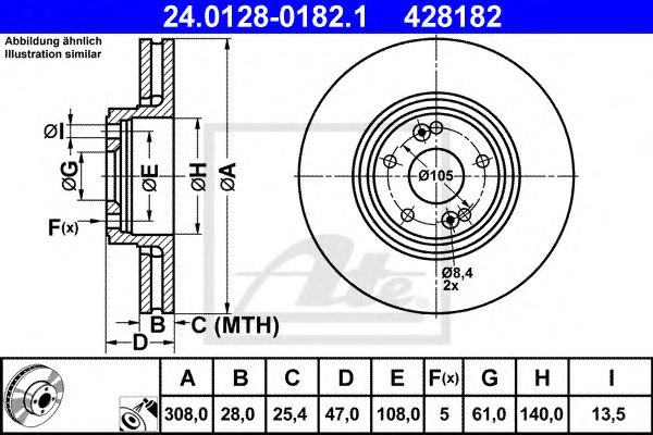 Disc frana RENAULT LAGUNA II (BG0/1) (2001 - 2016) ATE 24.0128-0182.1 piesa NOUA
