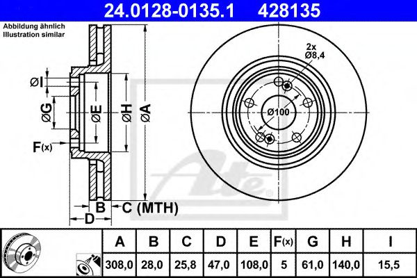 Disc frana RENAULT LAGUNA II (BG0/1) (2001 - 2016) ATE 24.0128-0135.1 piesa NOUA