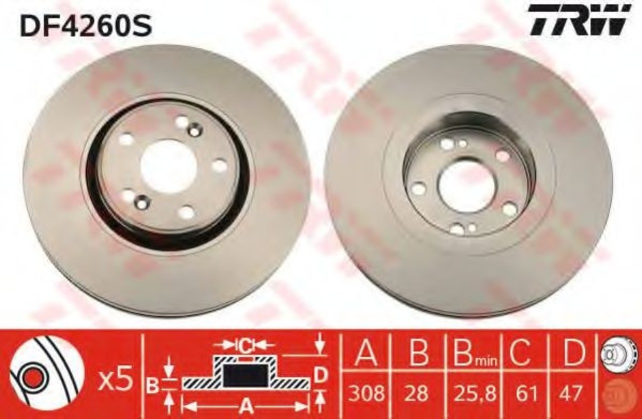 Disc frana RENAULT LAGUNA II (BG0/1) (2001 - 2016) TRW DF4260S piesa NOUA