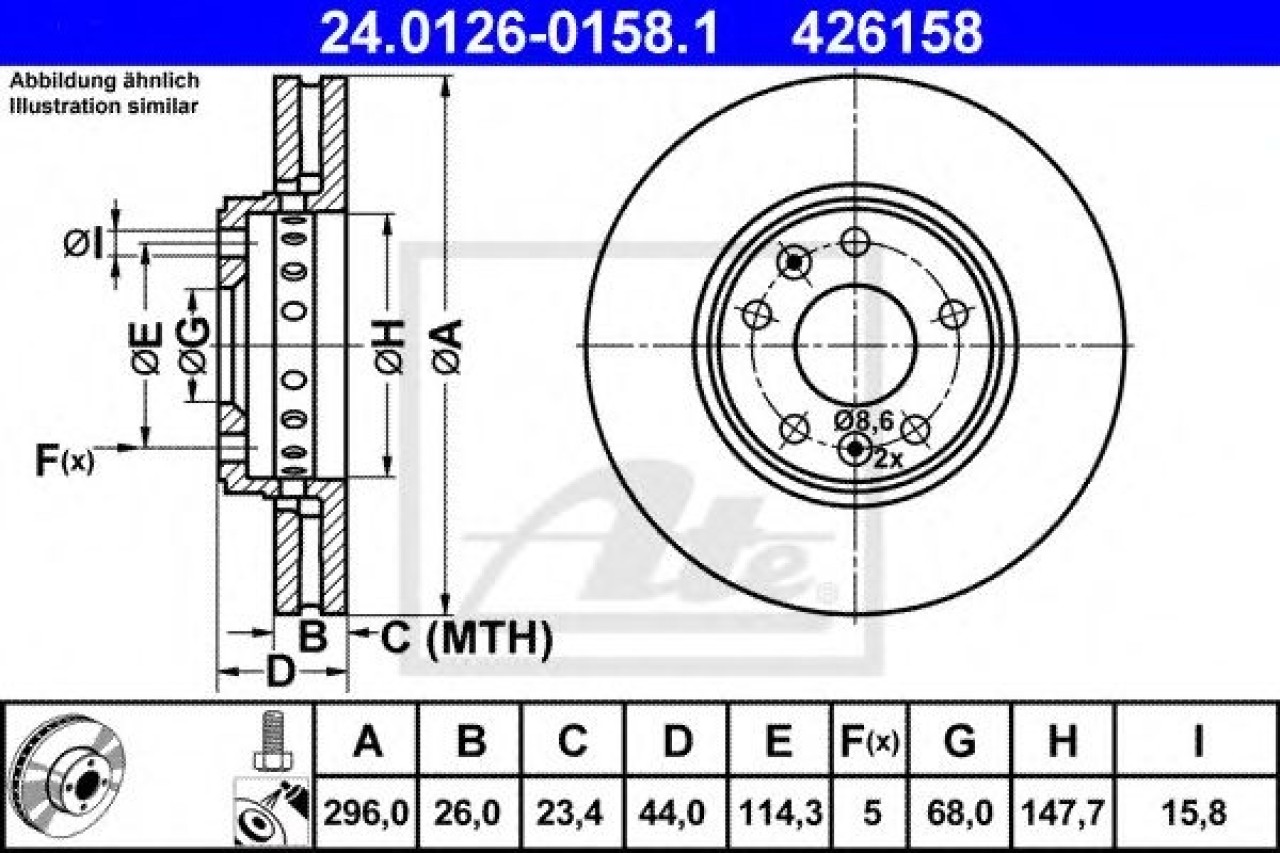 Disc frana RENAULT LATITUDE (L70) (2010 - 2016) ATE 24.0126-0158.1 piesa NOUA