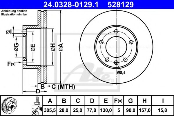 Disc frana RENAULT MASTER II bus (JD) (1998 - 2010) ATE 24.0328-0129.1 piesa NOUA