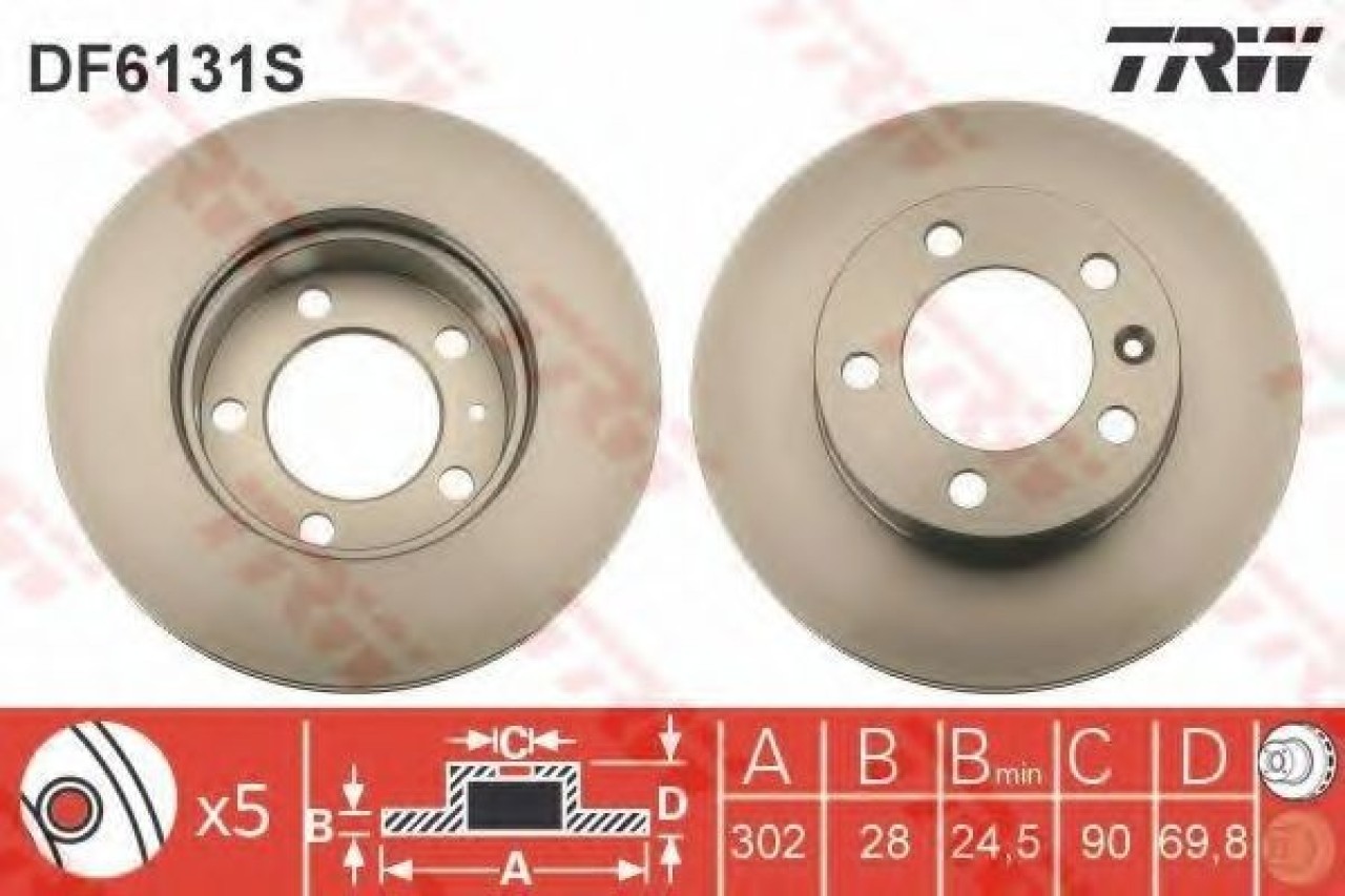 Disc frana RENAULT MASTER III caroserie (FV) (2010 - 2016) TRW DF6131S piesa NOUA