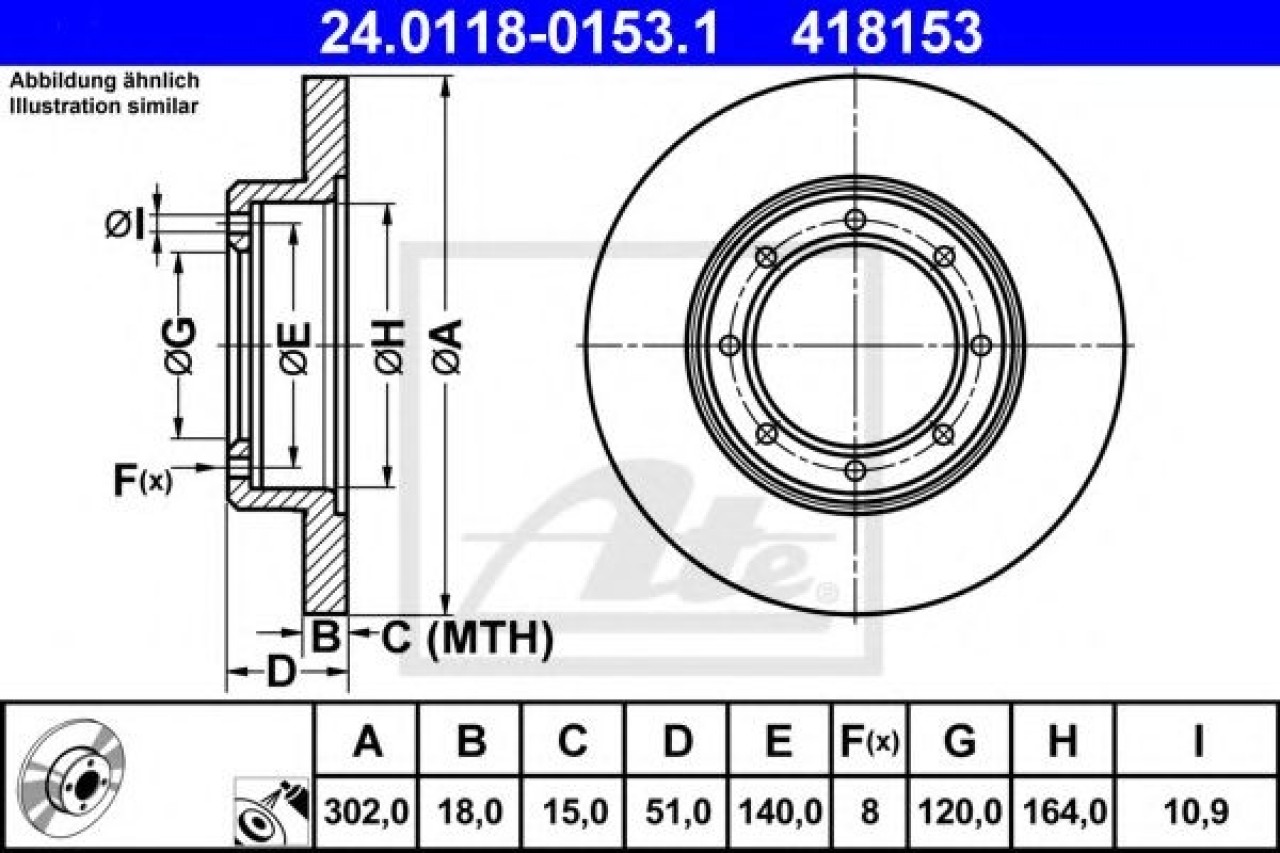 Disc frana RENAULT MASTER III caroserie (FV) (2010 - 2016) ATE 24.0118-0153.1 piesa NOUA