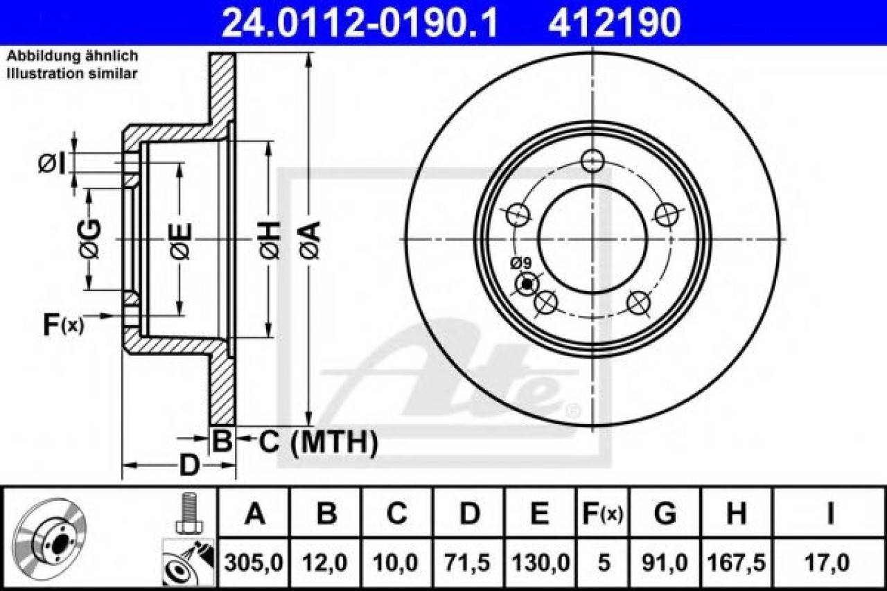 Disc frana RENAULT MASTER III platou / sasiu (EV, HV, UV) (2010 - 2016) ATE 24.0112-0190.1 piesa NOUA