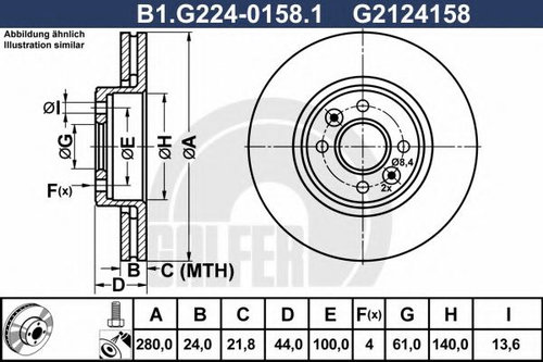 Disc frana RENAULT MEGANE II (BM0/1, CM0/1) (2002 - 2011) GALFER B1.G224-0158.1 piesa NOUA