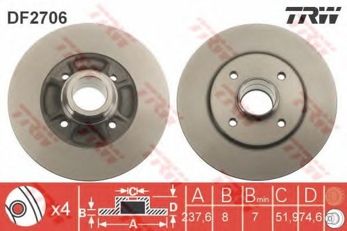 Disc frana RENAULT MEGANE II Grandtour (KM0/1) (2003 - 2012) TRW DF2706 piesa NOUA