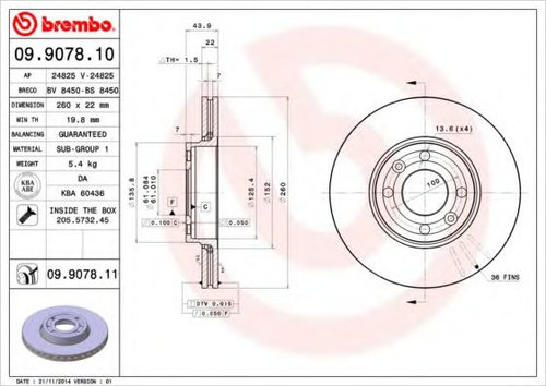 Disc frana RENAULT MODUS / GRAND MODUS (F/JP0) (2004 - 2016) BREMBO 09.9078.10 piesa NOUA