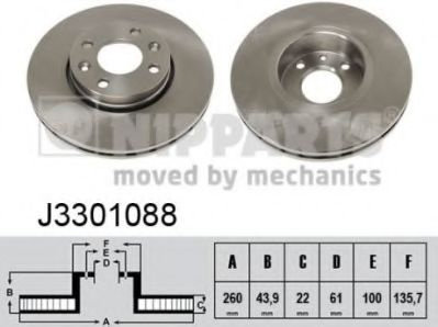 Disc frana RENAULT MODUS / GRAND MODUS (F/JP0) (2004 - 2016) NIPPARTS J3301088 piesa NOUA