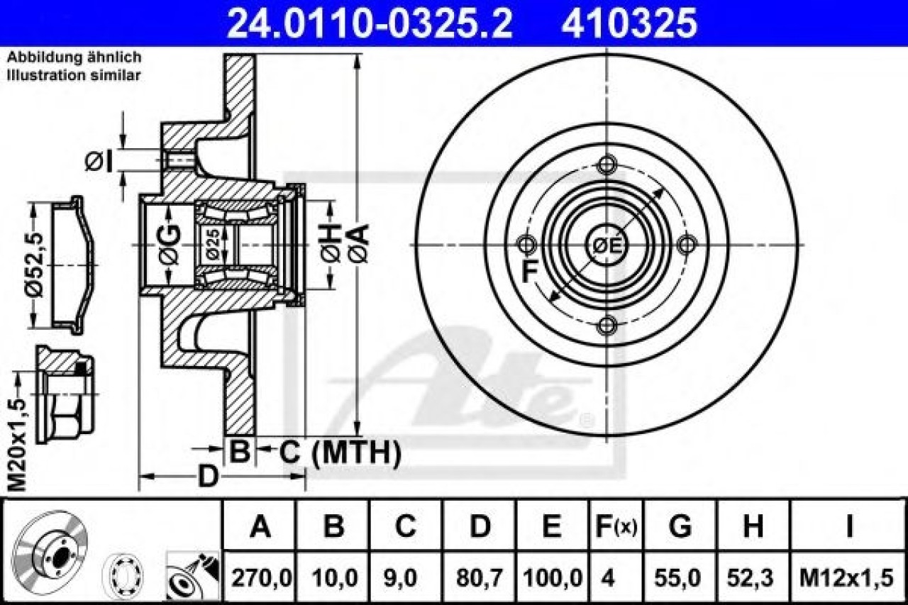 Disc frana RENAULT SCENIC II (JM0/1) (2003 - 2009) ATE 24.0110-0325.2 piesa NOUA