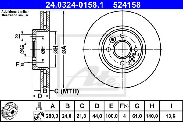 Disc frana RENAULT SCENIC II (JM0/1) (2003 - 2009) ATE 24.0324-0158.1 piesa NOUA