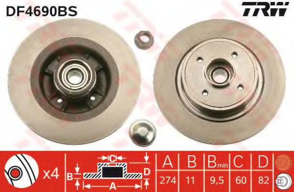 Disc frana RENAULT SCENIC II (JM0/1) (2003 - 2009) TRW DF4690BS piesa NOUA