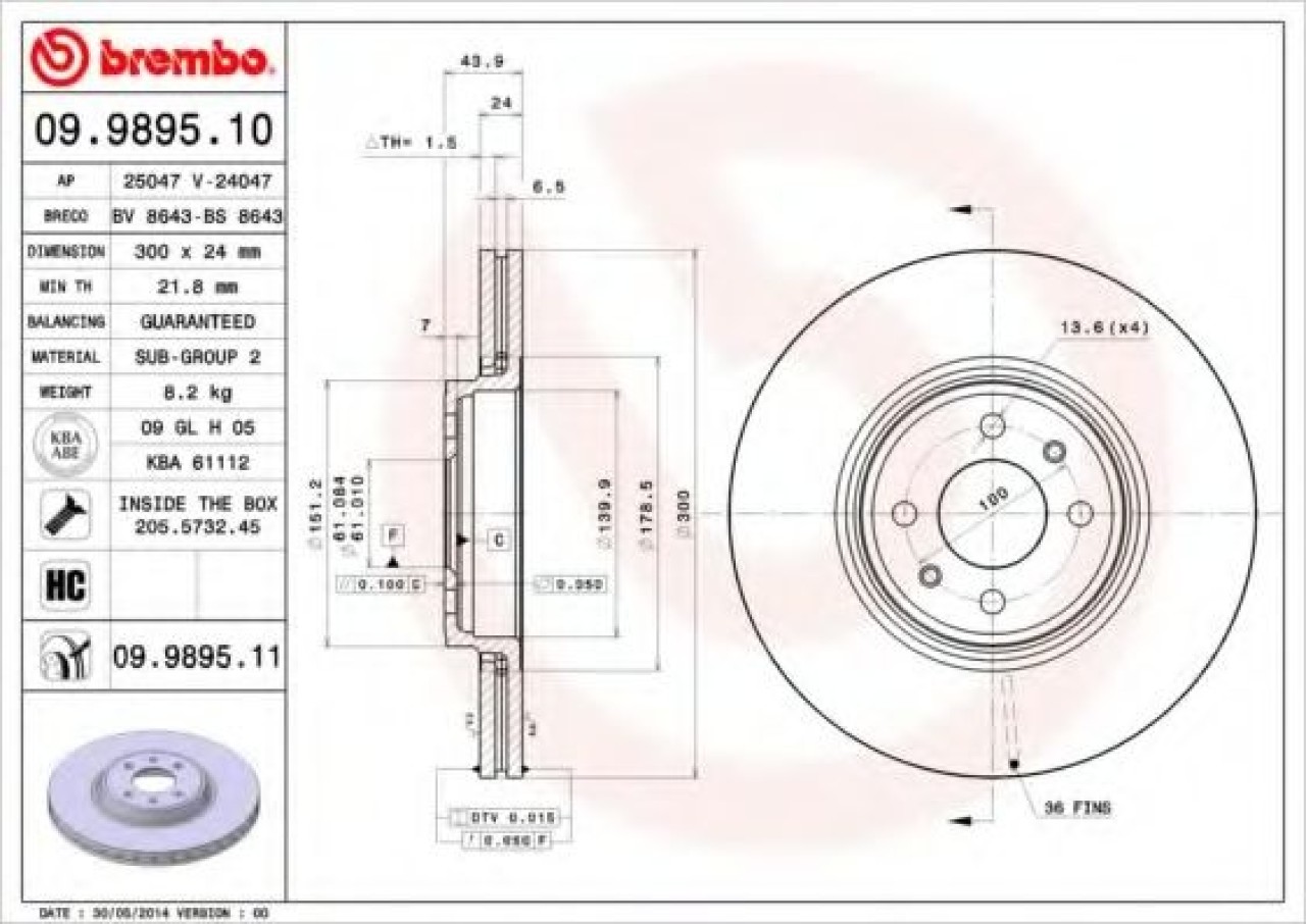 Disc frana RENAULT SCENIC II (JM0/1) (2003 - 2009) BREMBO 09.9895.11 piesa NOUA