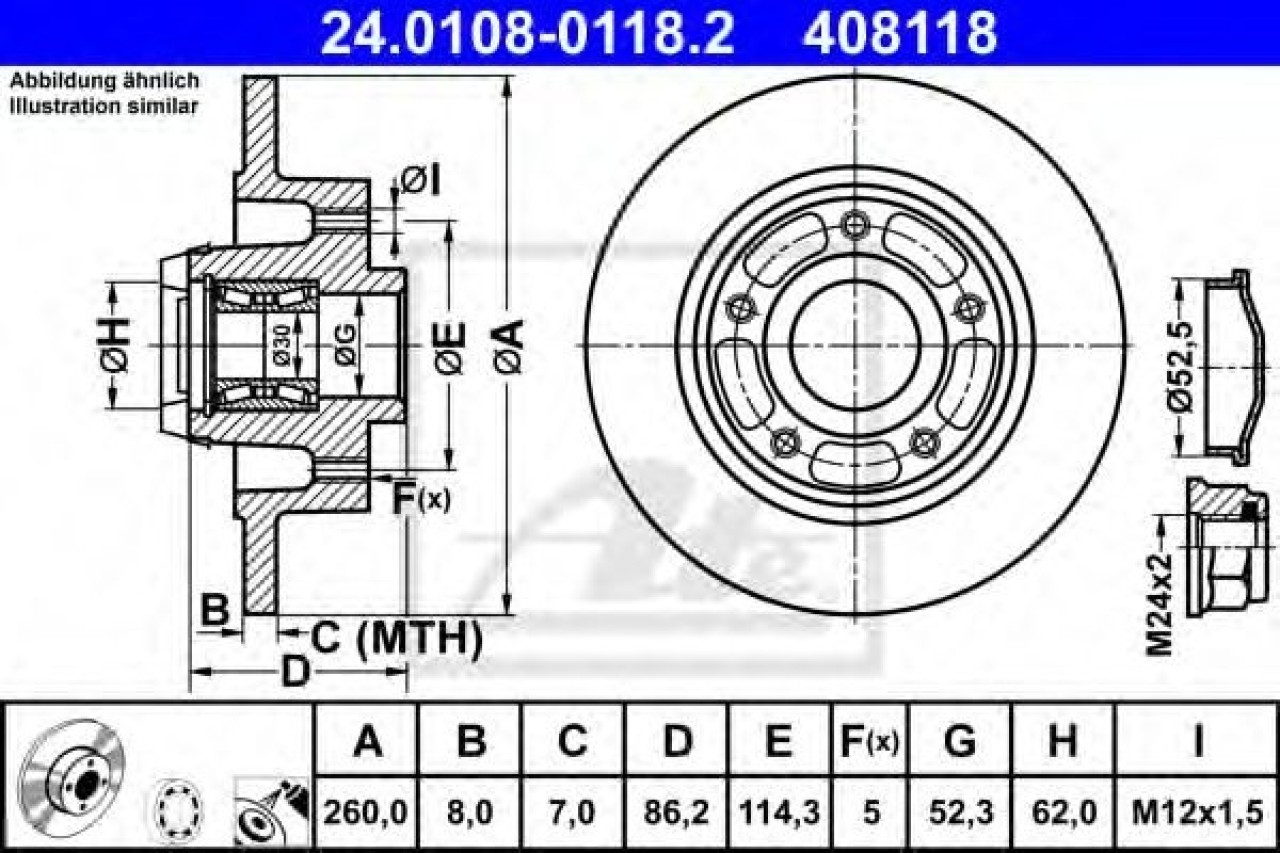 Disc frana RENAULT SCENIC III (JZ0/1) (2009 - 2016) ATE 24.0108-0118.2 piesa NOUA