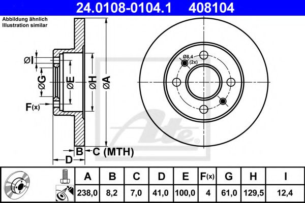 Disc frana RENAULT TWINGO I (C06) (1993 - 2012) ATE 24.0108-0104.1 piesa NOUA