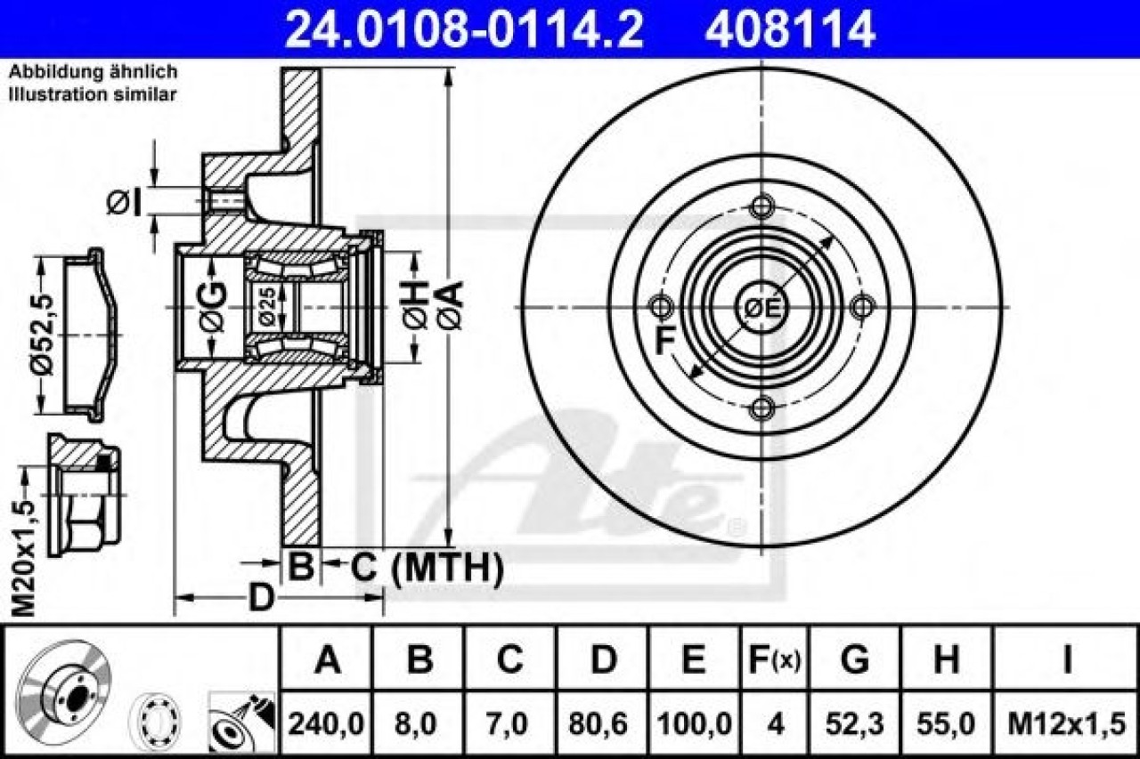 Disc frana RENAULT TWINGO II (CN0) (2007 - 2014) ATE 24.0108-0114.2 piesa NOUA